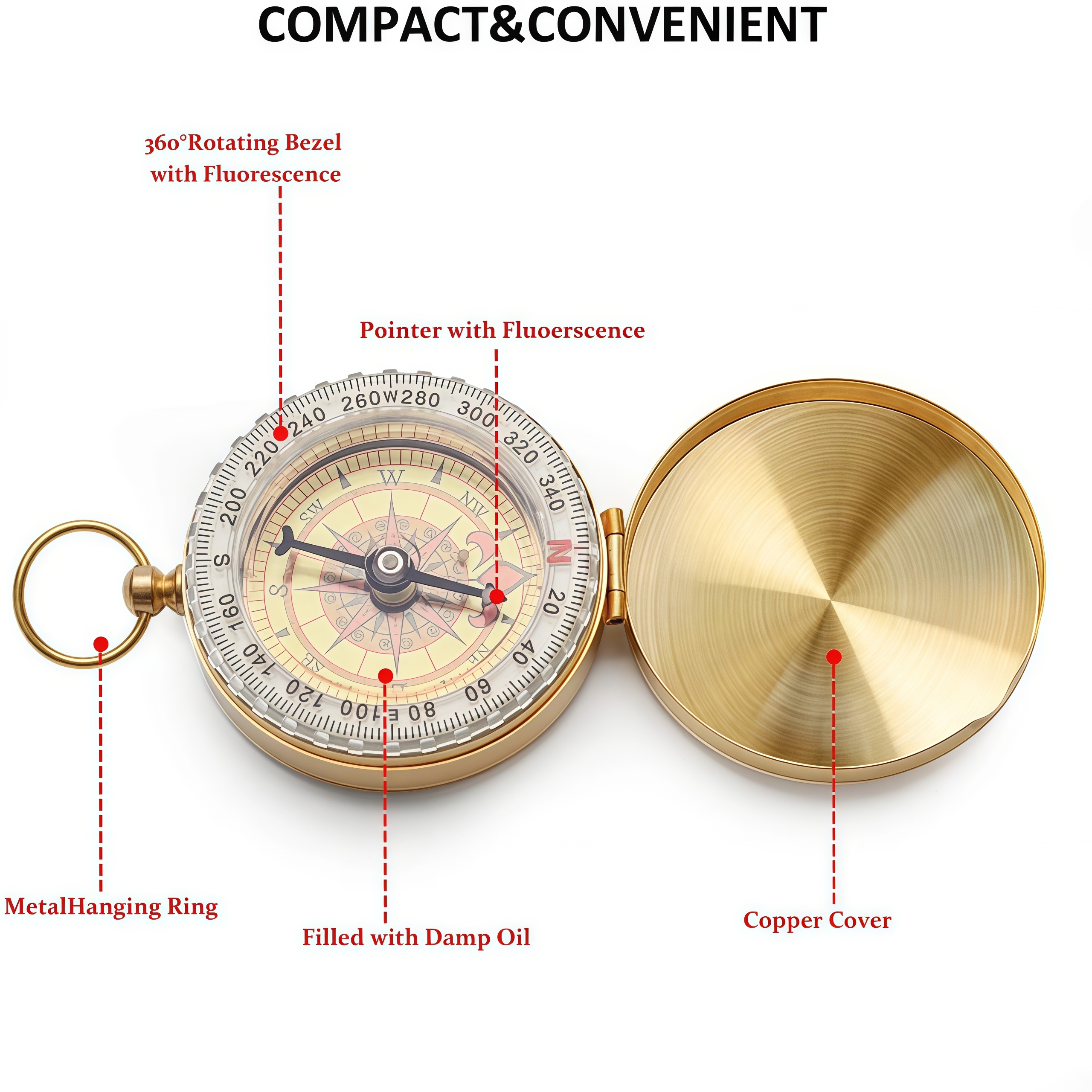 Brass Outdoor Compass - Gold C - Compass Lensatic reseña y precio
