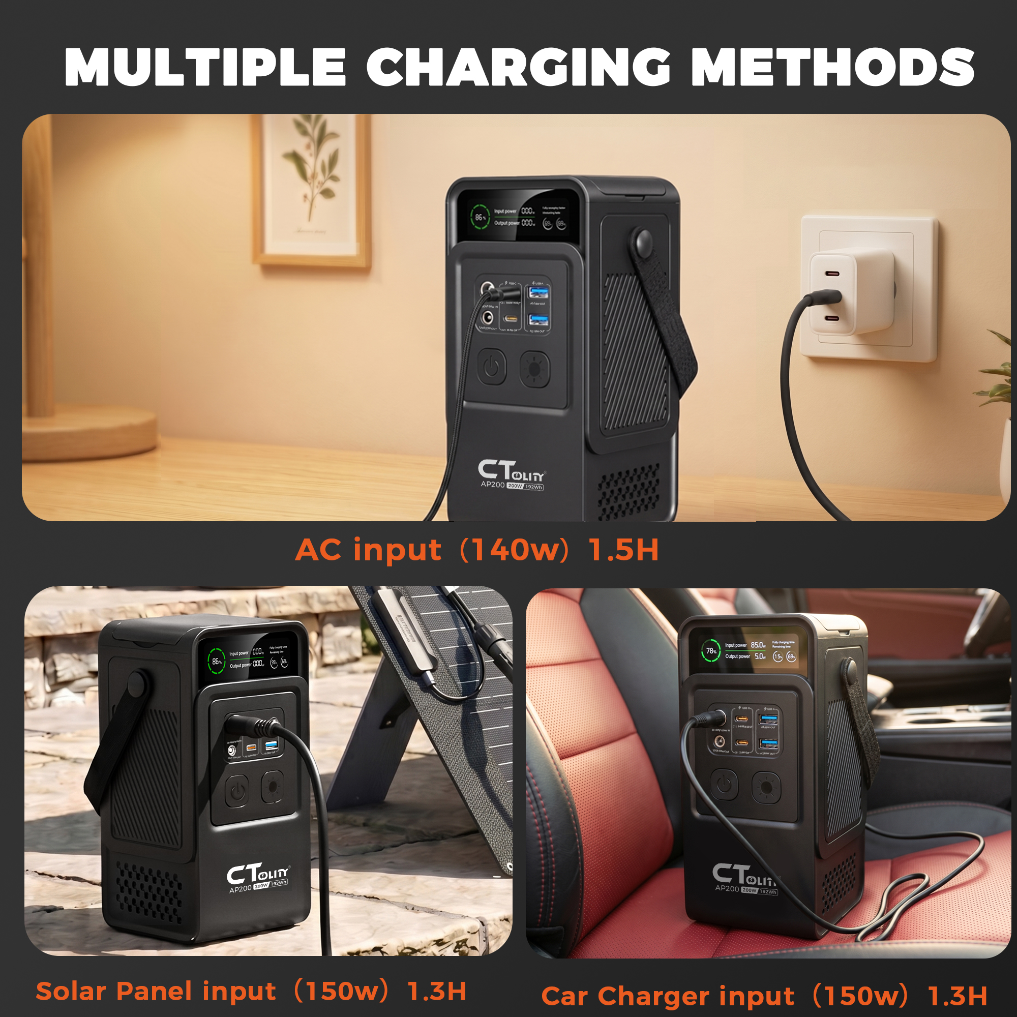 CTOLITY AP200 AP1000 Black sty - Solar Emergency Charger reseña y precio